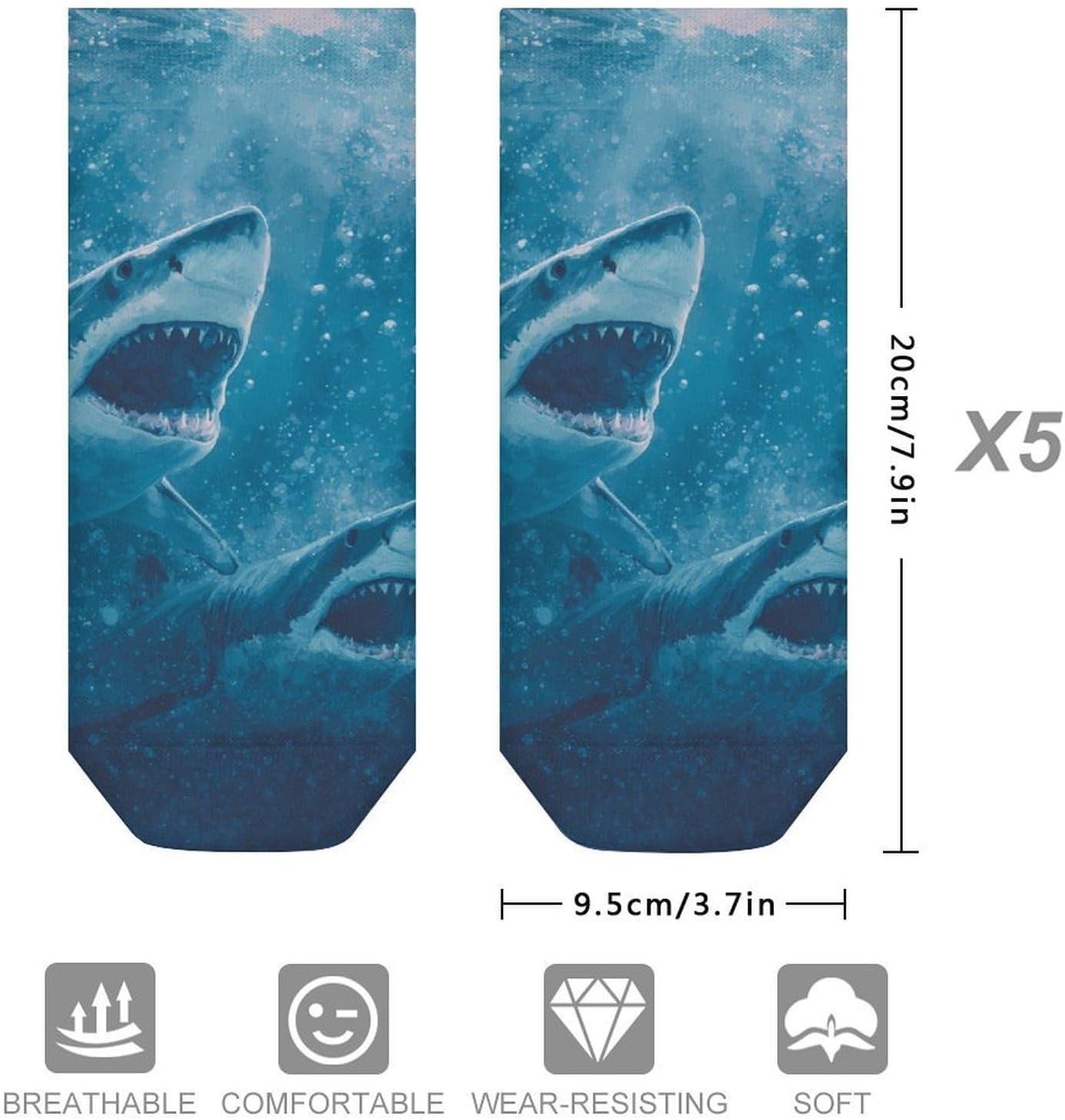 Fierce Shark Underwater No Show Ankle Socks Low Cut Non Slip Flat Boat Line 5 Pairs Set
