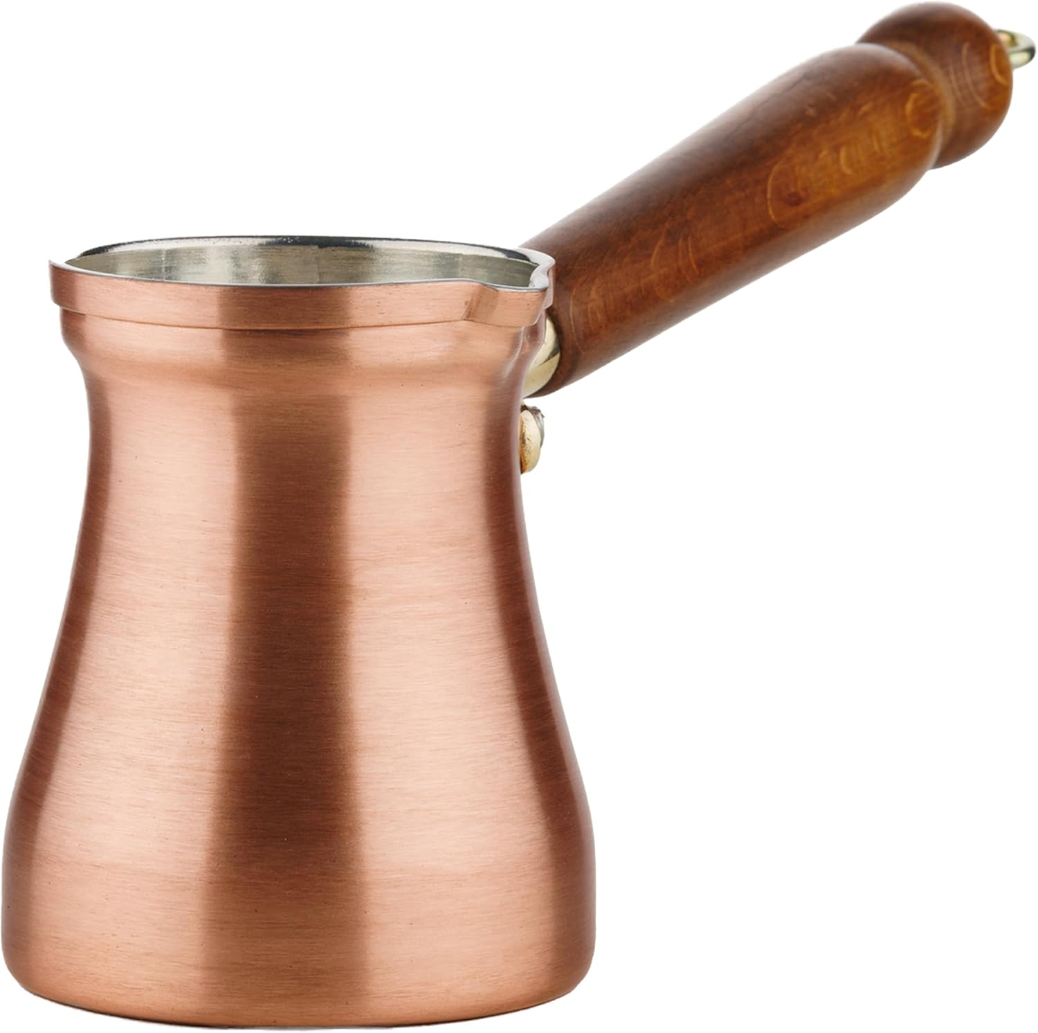 DEMMEX Turkish Coffee Pot – 1mm Thick Brushed Copper Cezve, Ibrik, Briki, Stovetop Greek Arabic Coffee Server, 100% Handmade, 15 fl oz, Serves 6