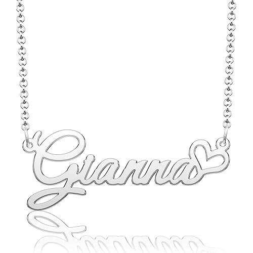 CoolJewelry Personalized Name Necklace Love Heart Custom Name Necklace 925 Sterling Silver Name Necklace with Heart Symbol Initial Necklace Gift for Women Girls