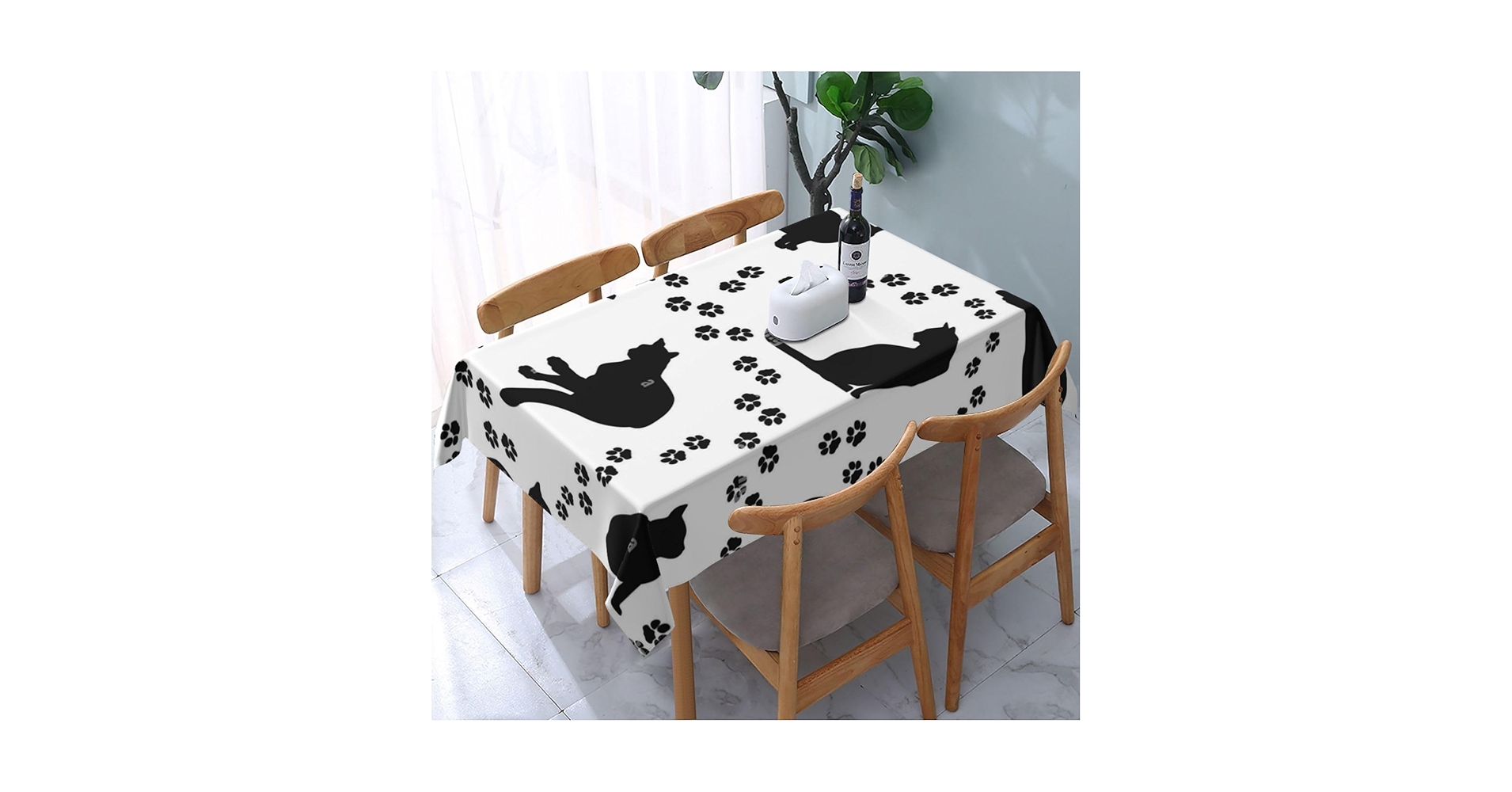 Amazon｜テーブルクロス 長方形 大判 猫柄 可愛いネコ 黒猫