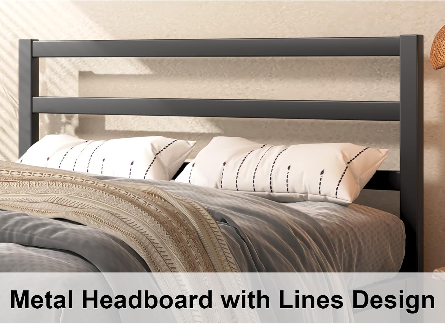 Queen Size Bed Frame, Metal Platform Bed Frame with Headboard and Footboard, Underbed Storage Space, No Box Spring Needed, Easy Assembly,Black - Image 3