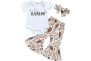 Baby Girl Cowgirl Outfit: Romper, Flared Pants, Headband