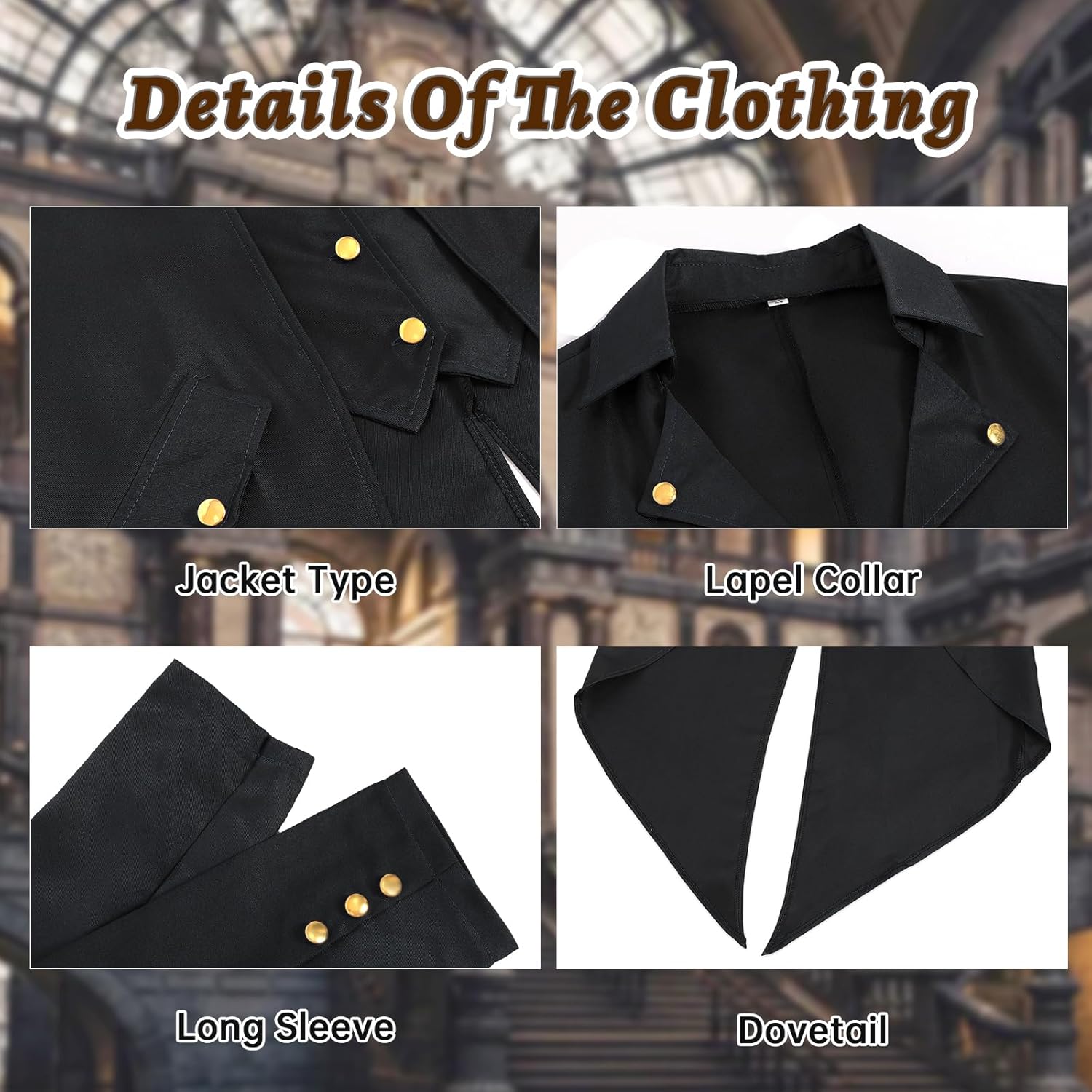 Steampunk Jacket Men Renaissance Tailcoat Medieval Costume Halloween Costumes for Mens - Image 3