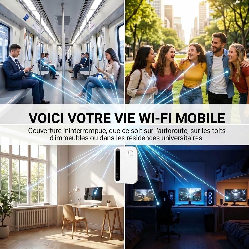 Routeur 5G Portable WiFi 6 avec Slot SIM Déverrouillé – Modem 5G Carte SIM, Internet Mobile Haut Débit 5G/4G+, Débit Ultra Rapide 300 Mbps, Jusqu’à 28 Appareils, Idéal pour Voyage & Télétravail
