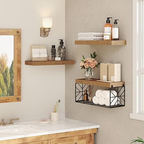 Miniatura 6 de Juego de 3 estantes de baño sobre el inodoro, estantes flotantes para almacenamiento de papel higiénico de pared, estante colgante de 1.5 pulgadas