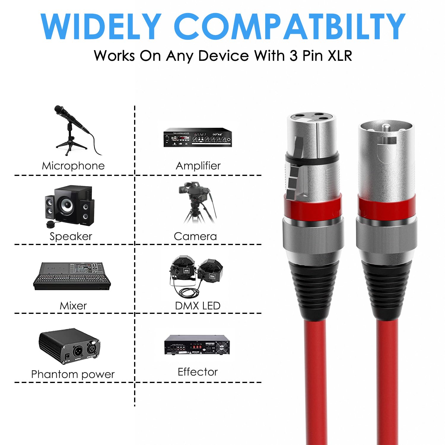 OseTub Confezione da 6 cavi XLR standard, cavo microfono XLR maschio a femmina, cavo microfono bilanciato a 3 pin, schermato per studi di registrazione, spettacoli e spettacoli dal vivo, multicolore
