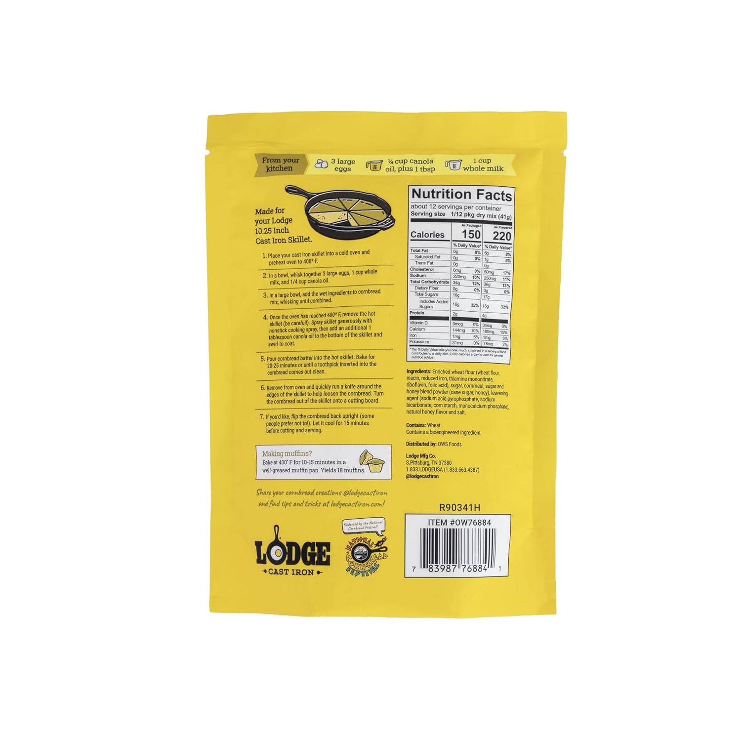 Lodge Cast Iron Skillet Cornbread - Easy to Bake 17.4 oz (4 Pack) - Sweet As Honey