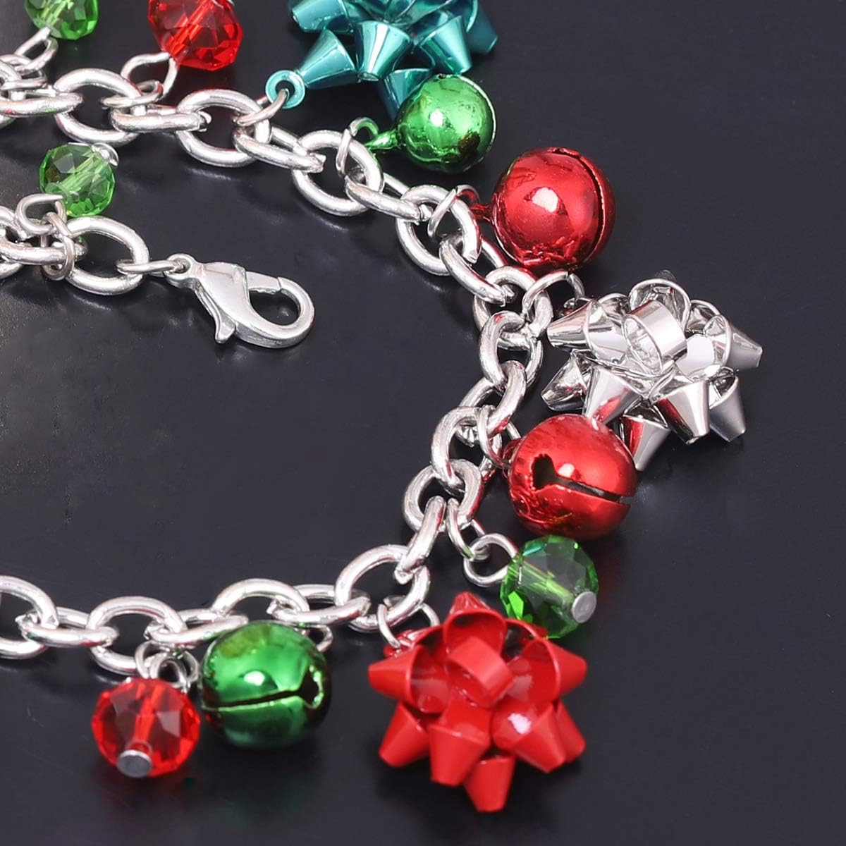 Christmas Link Chain Bracelet Jingle Bells Christmas Bracelets Bow Xmas Holiday Jewelry for Women (Silver) - Image 5