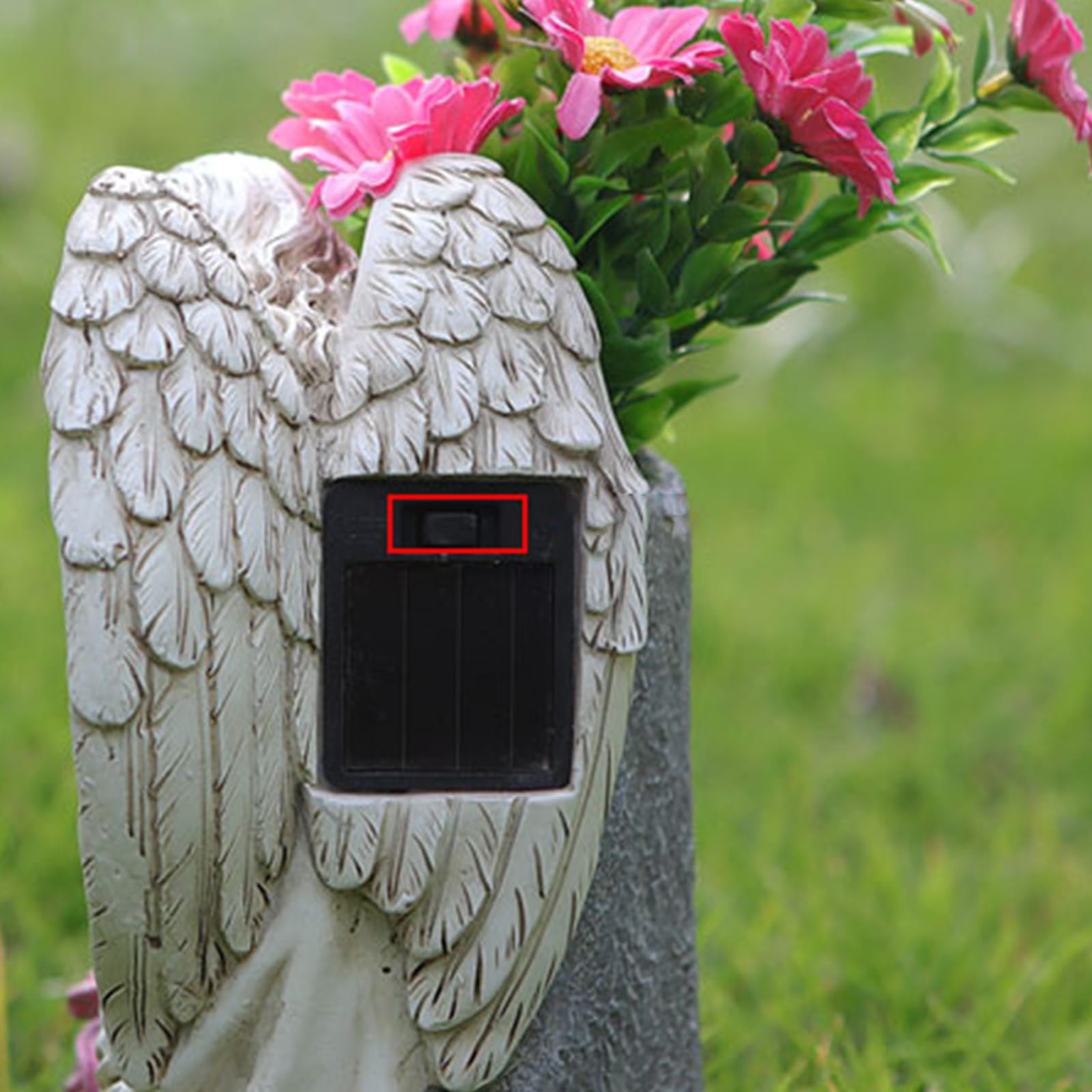Vase de cimetière éclairé à l ' énergie, Sculpture angélique résistante intempéries, Ornement pour décorations de Jardin funéraire extérieur, Vase Lumineux à énergie