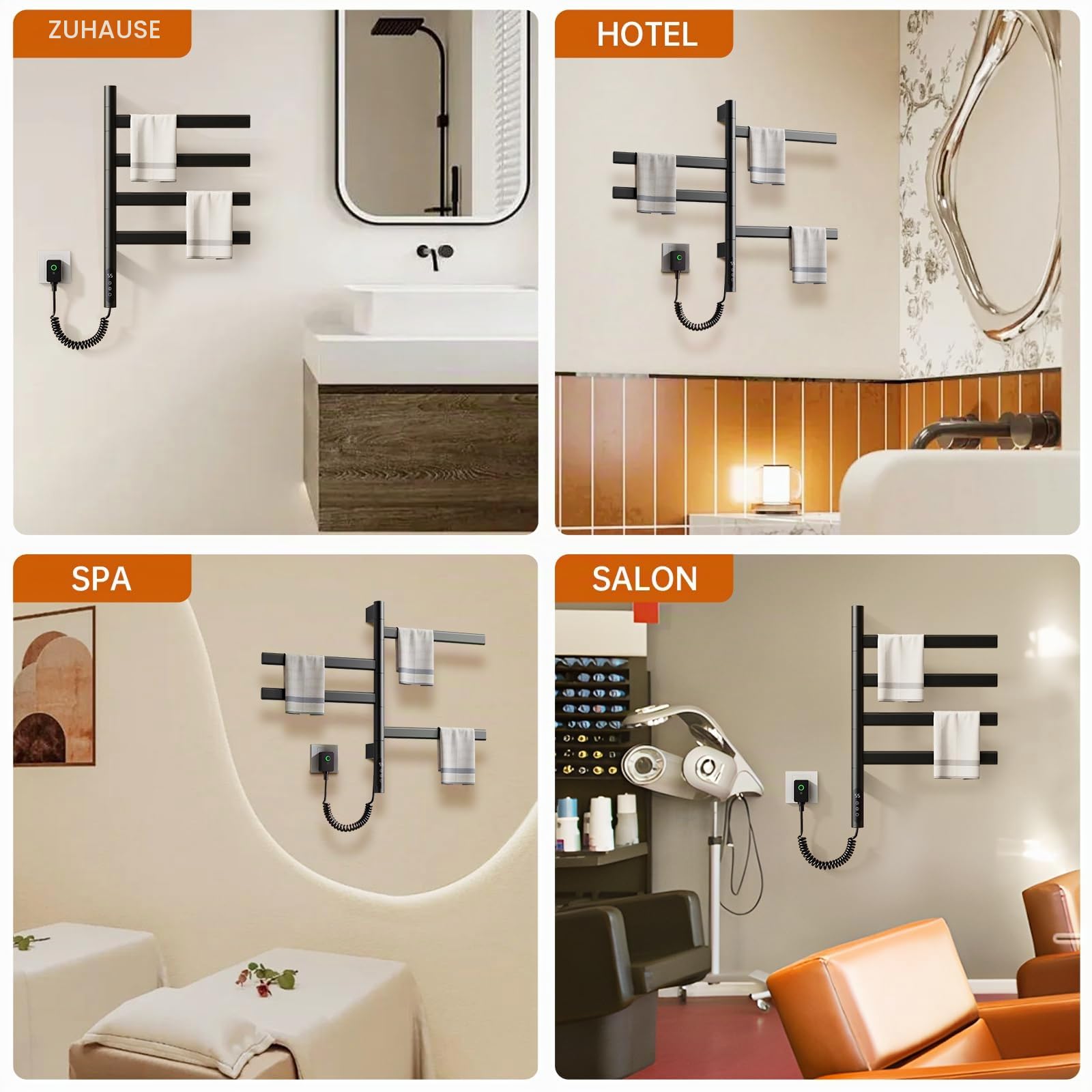 180°Drehung Bad Handtuchtrockner Elektrisch Handtuchheizkörper Elektrisch Handtuchwärmer Elektrisch Badheizkörper Heizkörper 220V 71w Mit Timer Und Thermostat 30-70℃ Schwarz
