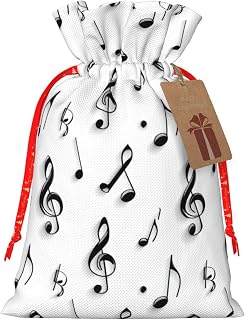 Moxquju Music Notes (5) Print Christmas Drawstring Gift Bags, Reusable Candy Treat Bags For Holiday Birthday Party