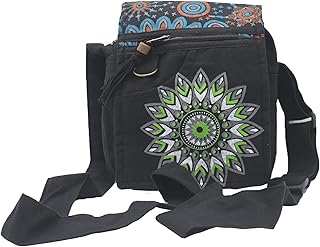 Fwosi Boho Shoulder School Tote Bags - Unisex, Lightweight, Hippie, Hemp Crossbody Messenger Bag - 5 Compartments, Zipper Closure, Adjustable Strap - Nepalese Handmade Bohemian Embroidered Purse