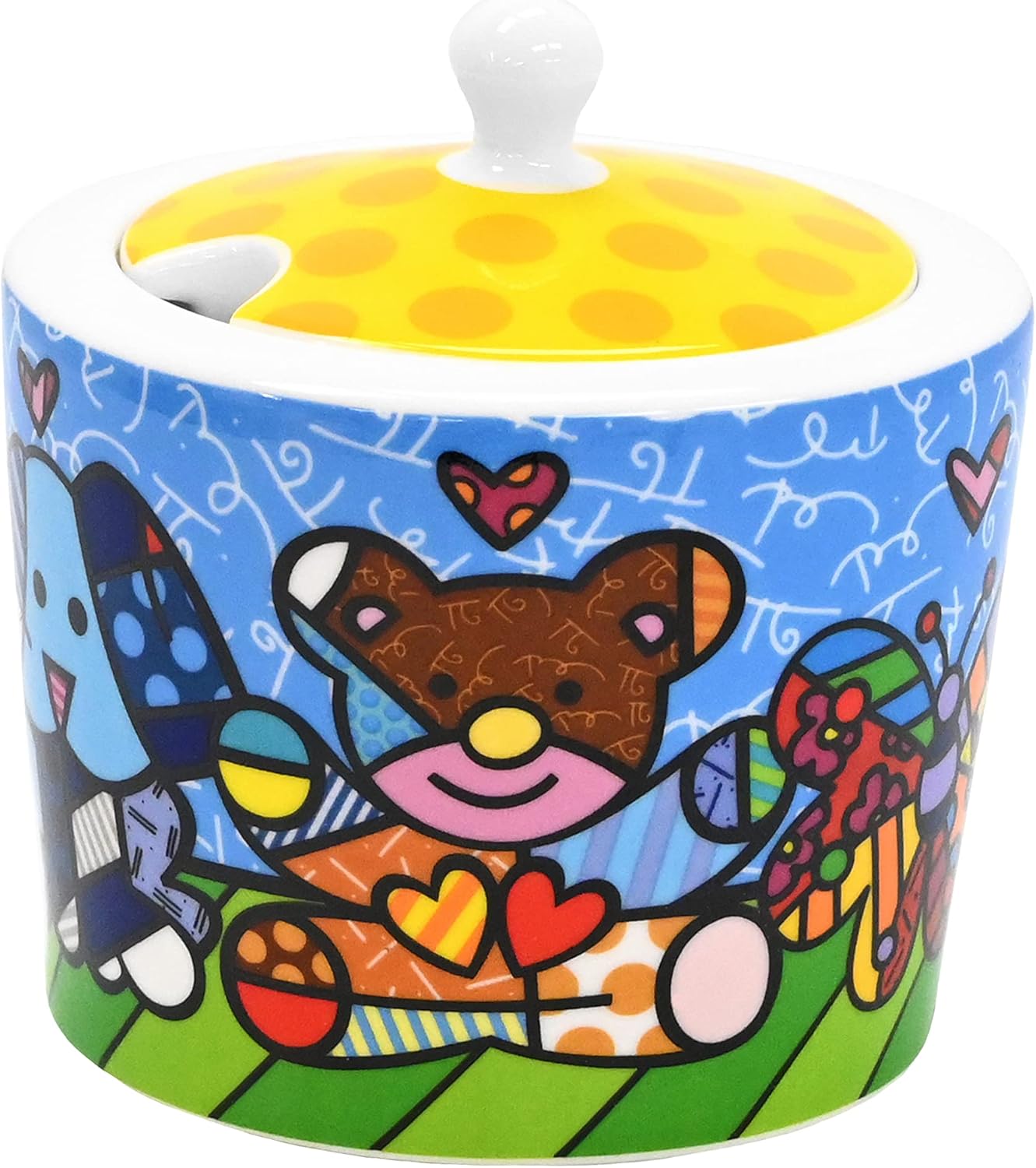 Britto Bone China Sugar Bowl with Lid, 10.4 oz, Best Friends Design - Coffee Bar Accessories, Seasoning Pot Box, Ceramic Salt Pepper Organizer, Farmhouse Kitchen Decor