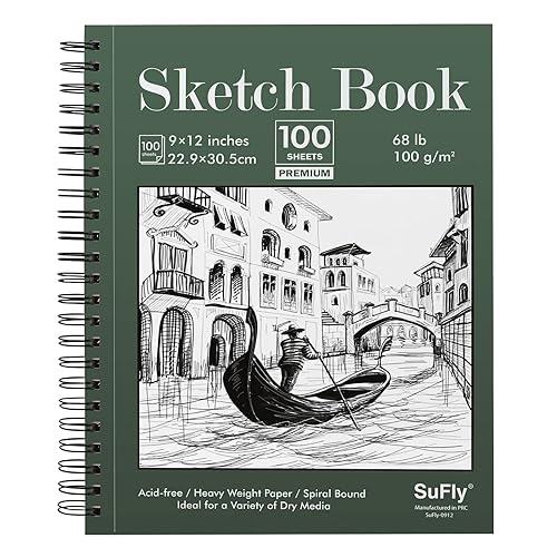 9 x 12 Sketchbook, 68lb/100gsm Sketch Pad 100 Sheets Spiral Bound Acid Free Drawing Paper with Hard Cover Art Paper for Drawing and Painting for Graphite Pencil, Charcoal, Pastels, for Kids & Adults - 9-x-12-inch:1 Pack