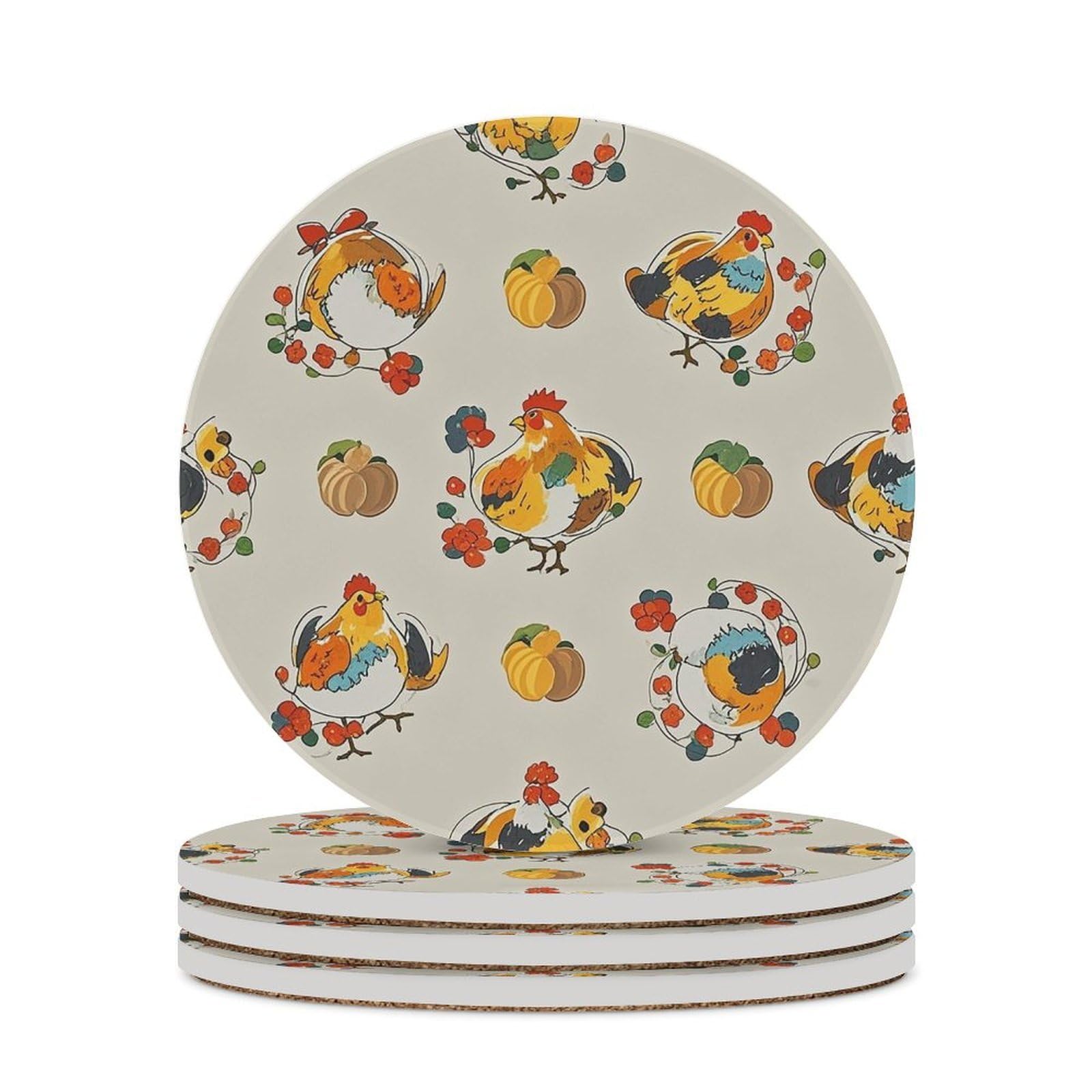 Dessous de verre anti trace et chaleur en céramique motif poulet