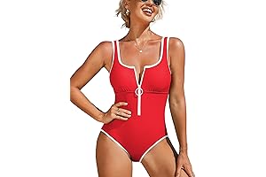 Chic in Red: Women's Captivating One-Piece Swimsuit with Zippered Front