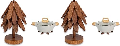 Miniatura 10 de Yuoyar Posavasos, juego de posavasos de madera en forma de árbol Sapeli para mesa de café, decoración de mesa de cocina