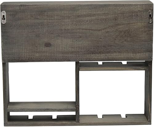 Miniatura 3 de Elegant Designs HG1020-RGY Bartow Estante de madera con soporte de vidrio montado en la pared estante de vino, gris rústico