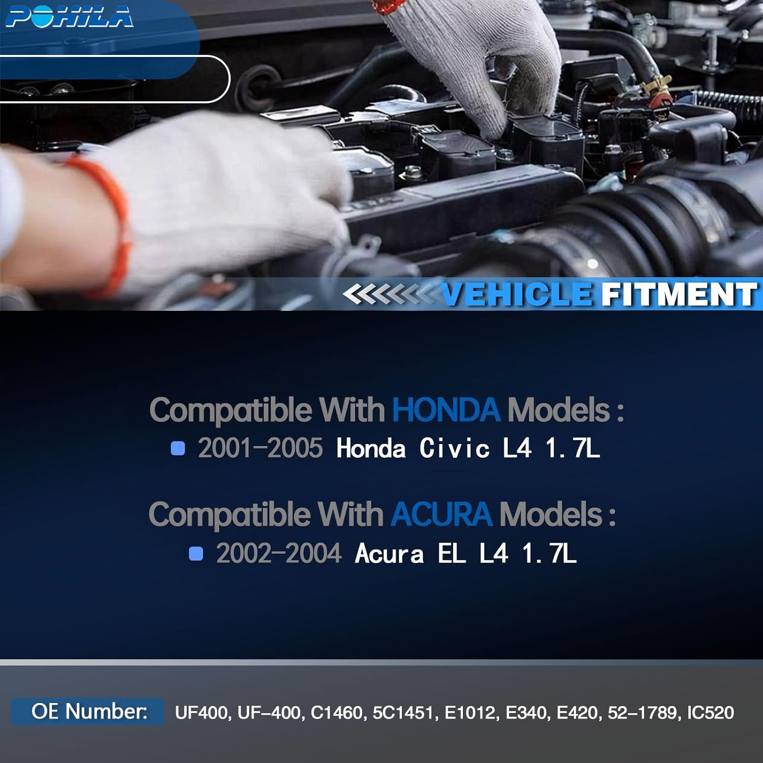 UF400 Ignition Coil Pack Compatible with 2001 2002 2003 2004 2005 Honda Civic, 2002 2003 2004 Acura EL L4 1.7L Replaces# UF-400 C1460 5C1451 Set of 4