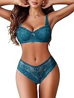 Avidlove Women's Sexy Lace Bra & Panty Set - 2 Piece Lingerie Babydoll Outfit, Strappy V-Neck S-XXL