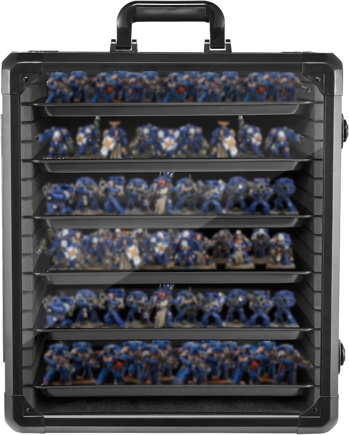 Miniature Case, Secure Storage Case for Miniatures, Storage Box with 6 Trays, Lock, Aluminum Alloy Frame for Action Figures, Figures, Collectibles