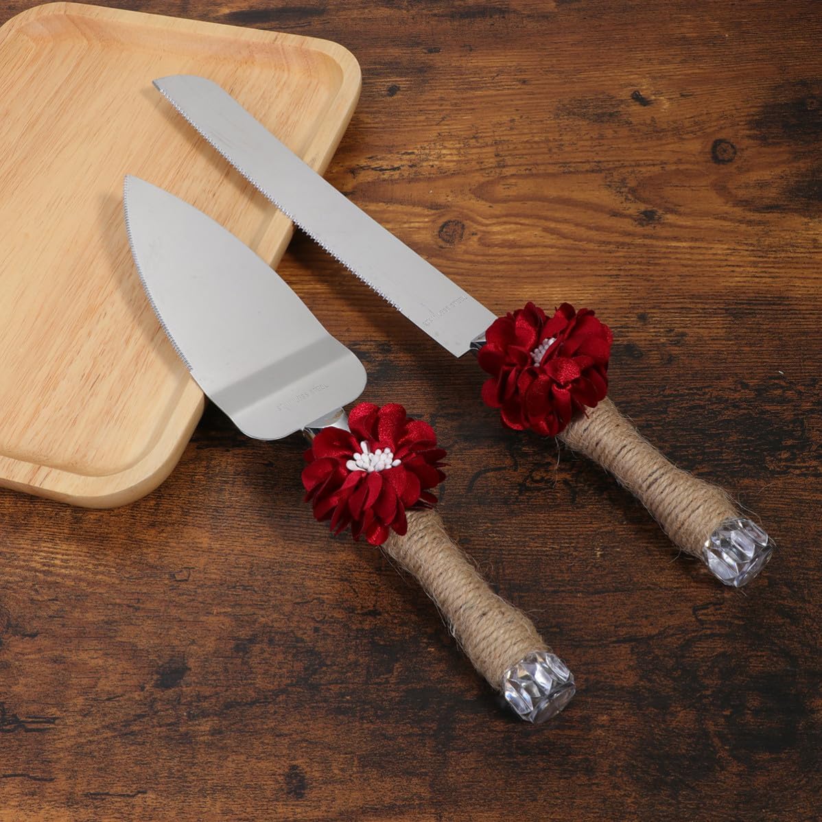 Rope Cake Cutter Set with Handmade Flower, Stainless Steel