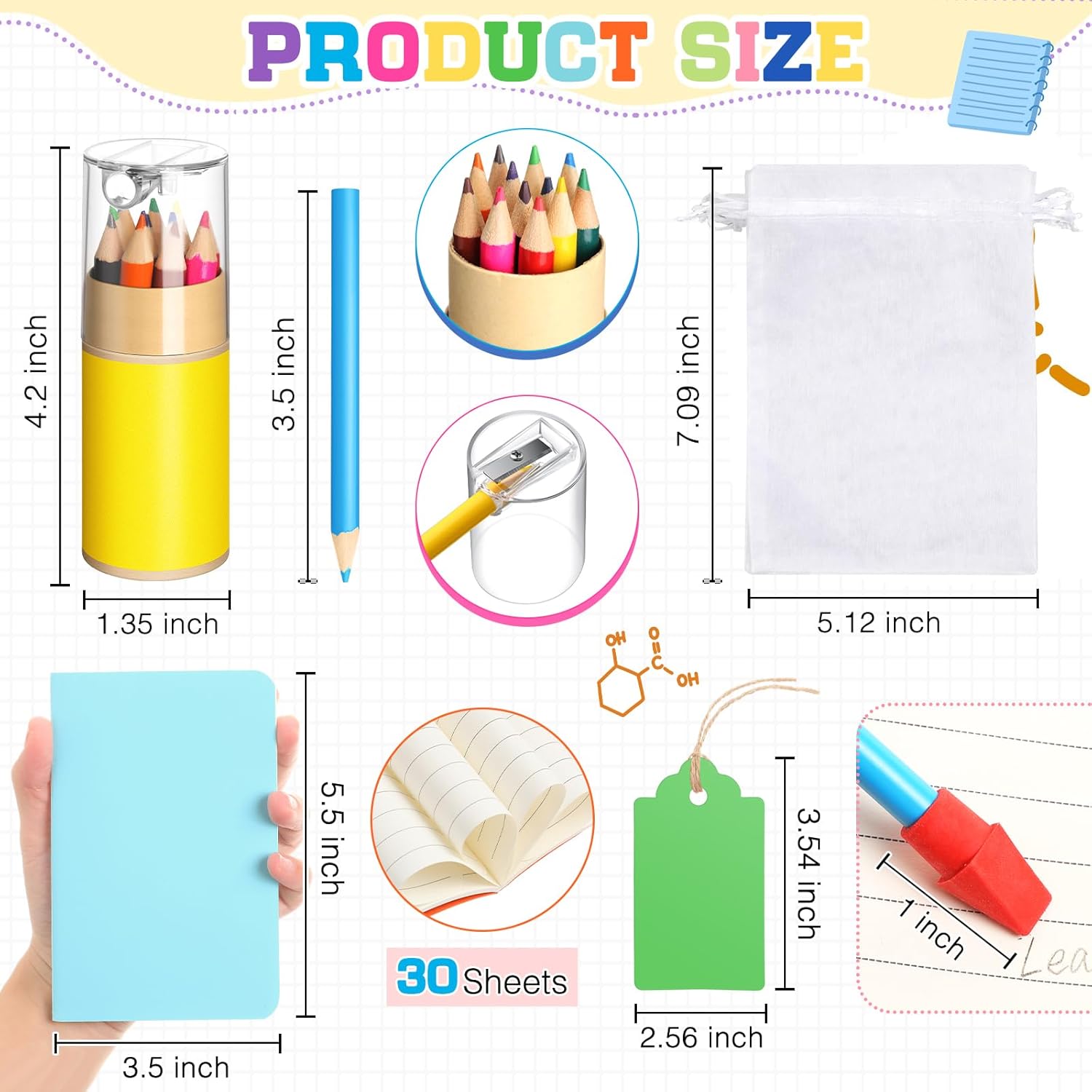 Skyygemm 12 Set Mini Colored Pencils Bulk with Sharpeners Party Favors Inspirational Rainbow Pencil Easter Gifts Mini Notebooks Erasers Cards and Clear Gift Bag (Rainbow)