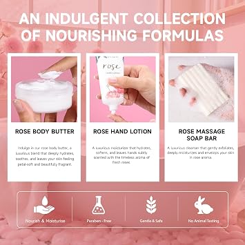 Bath and Body Gift Set for Women, Body & Earth 5 Pcs Rose Spa Gifts for Women, Self Care Kit, Lotion Set for Her, Birthday, Mothers Day Presents for Mom, Wife, girlfriend
