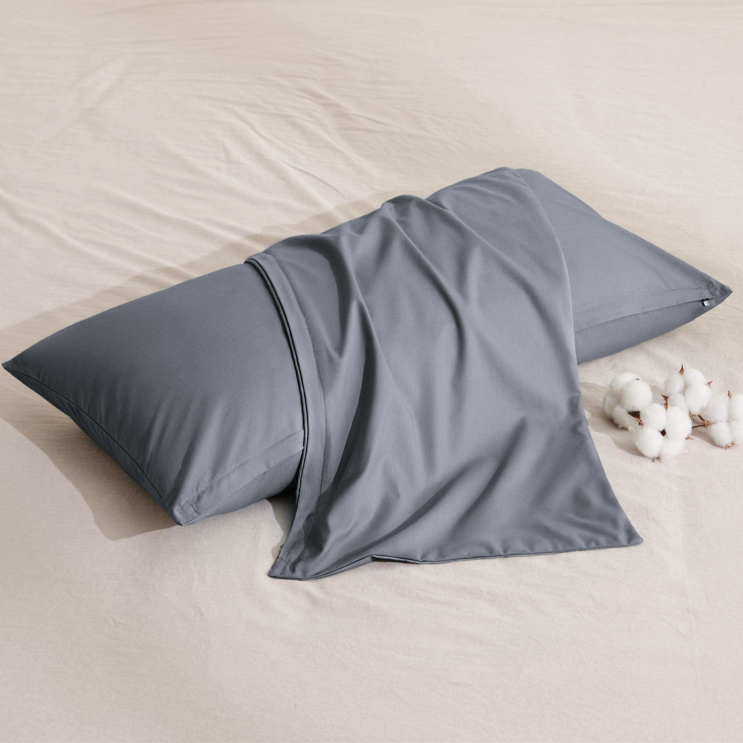 BEDSURE Pillowcase 50x70 - Cotton, Anthracite Pack of 2, Oeko-Tex | For Pillow 50 × 70 with Zipper, Soft, Breathable, Easy to Wash, Durable, Hypoallergenic, Smooth Design