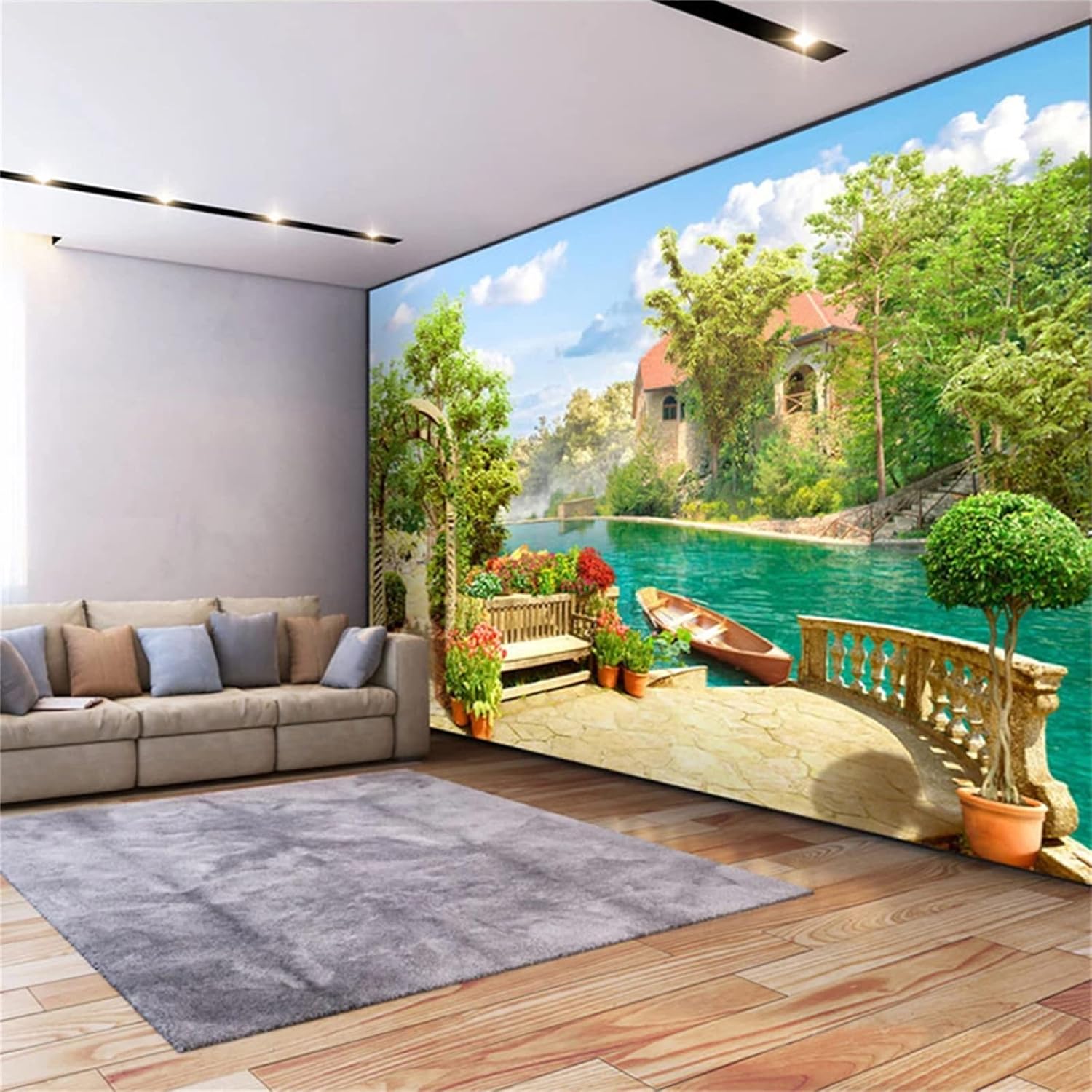 River House Wall Stickers, Plants Flowers Mural, 3D Waterproof and Moisture Peel and Stick Self-Adhesive Family Wall Decor Decals for Dormitory Office Home Decor 118''Wx83''L-PVC