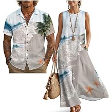 POLERO Matching Outfits for Couples - His and Hers Button Down Shirt & Maxi Dress Summer xLinen Clothes