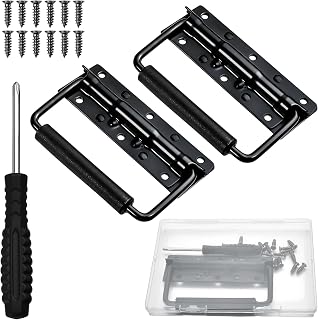 2PCS Heavy Duty Spring Loaded Handles 4.92" Folding Handle with Rubber Grip Mount Chest Handles with Rubber Grip Spring Loaded Surface Mount Handle for Toolbox Chest Case Black