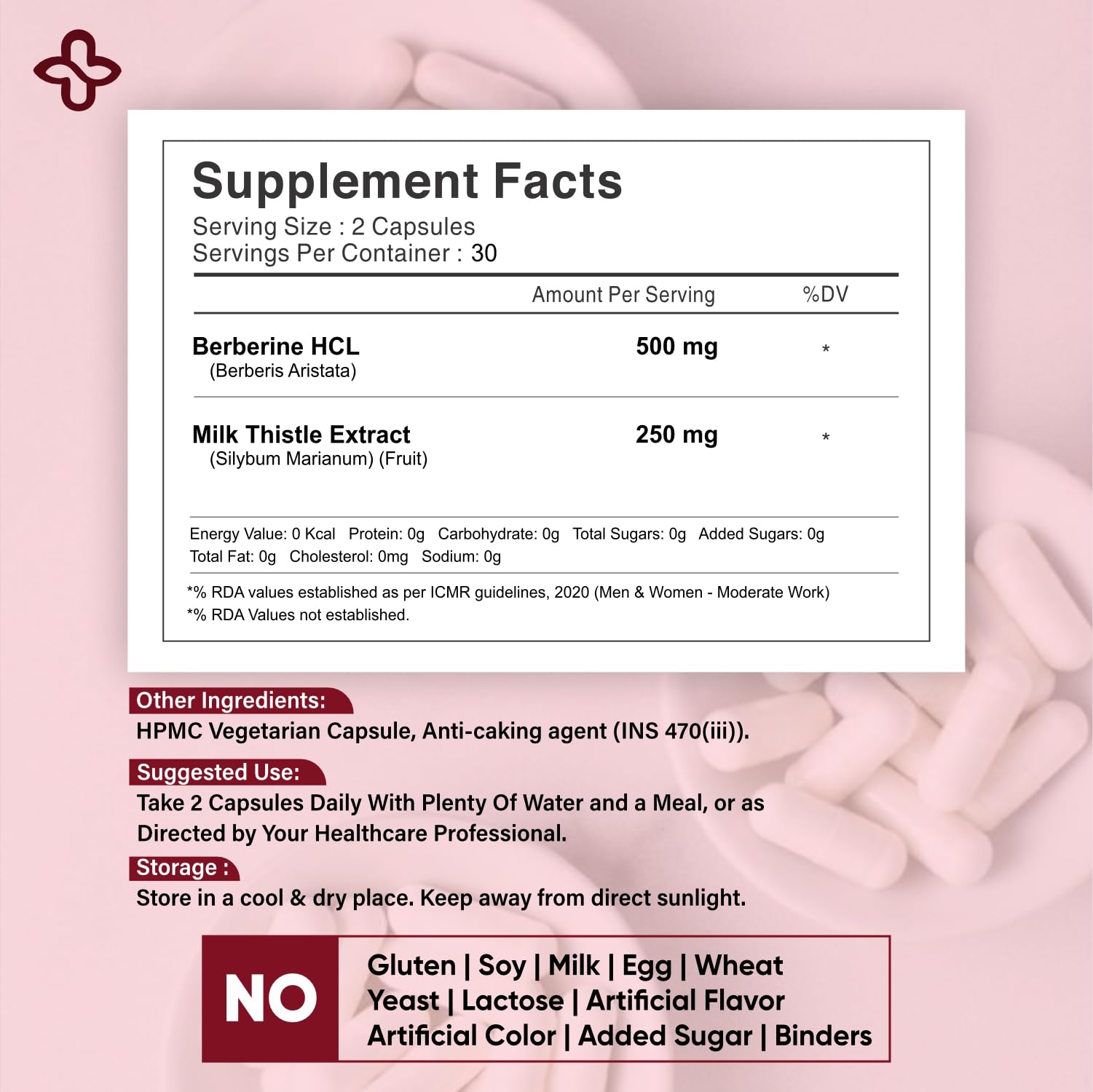 Berberine HCL 95% 500mg with Milk Thistle 250mg, 60 Veg Caps — Amazon image 3