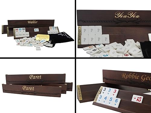 Miniatura 4 de Bastidores y azulejos de madera personalizados - Juego de Rummy de madera personalizado - Juego completo con estuche