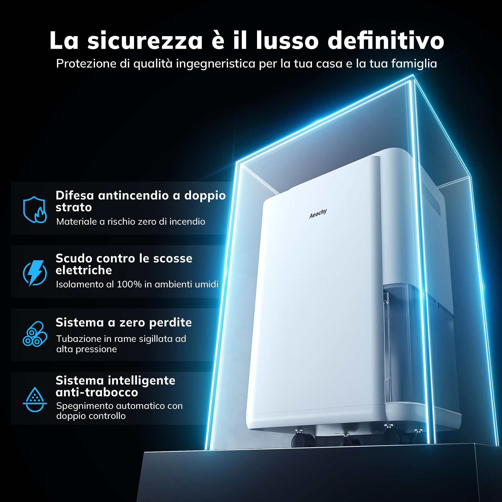 AEOCKY Deumidificatore Casa Muffa, 20L/24h, Adatto Fino a 160 m³ (40 m²), Deumidificatore Intelligente a Compressore con Tubo di Scarico, ideale per bagno, camera da letto, cantina