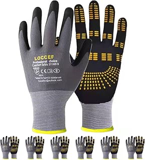 LOCCEF MicroFoam Nitrile Coated Safety Work Gloves - 6 Pairs, Tacky Dot Grip, Breathable Seamless Nylon for Superior Dexterity