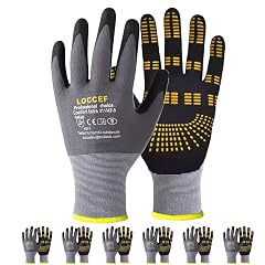 LOCCEF Safety Work Gloves MicroFoam Nitrile Coated-6 Pairs Endurance Seamless Knit Nylon Dots on palm Tacky Dot Grip