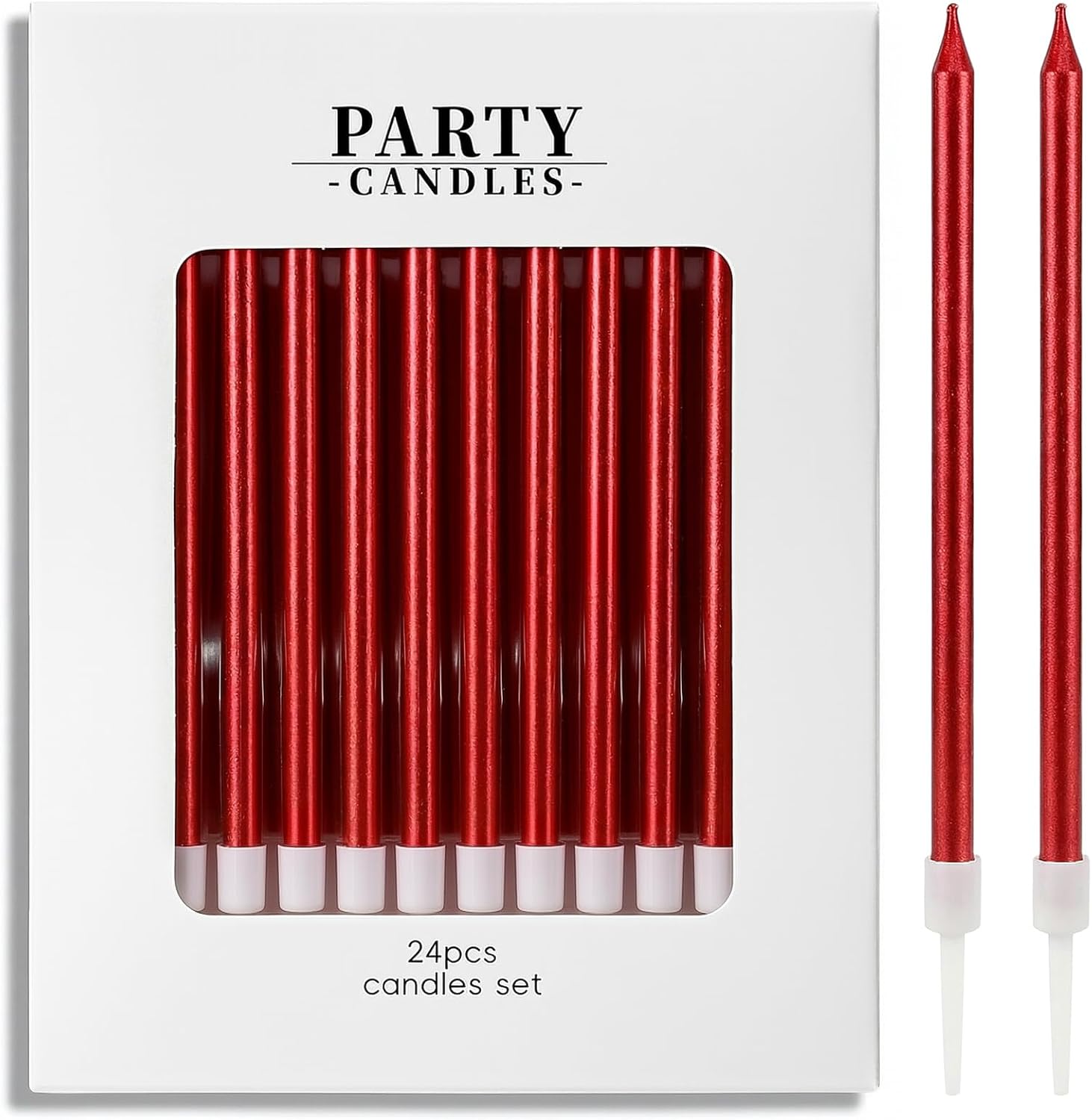 24-Count Long Thin Birthday Candles, Tall Red Candles Cake Toppers, Cake Candles, Party Supplies, Birthday Decorations