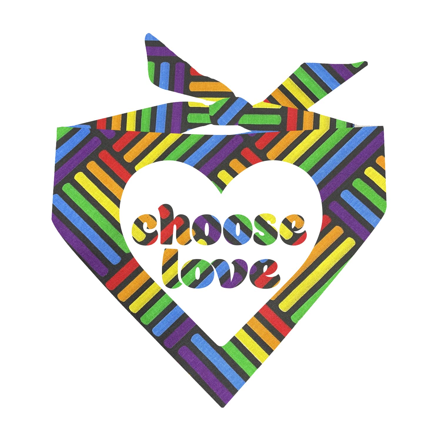 Choose Love Dog Bandana | 100% Cotton Adjustable Triangle | Made in USA | Pride Day | LGBTQ+ | Rainbow | Parade | One Size |Rainbow Weave (724)