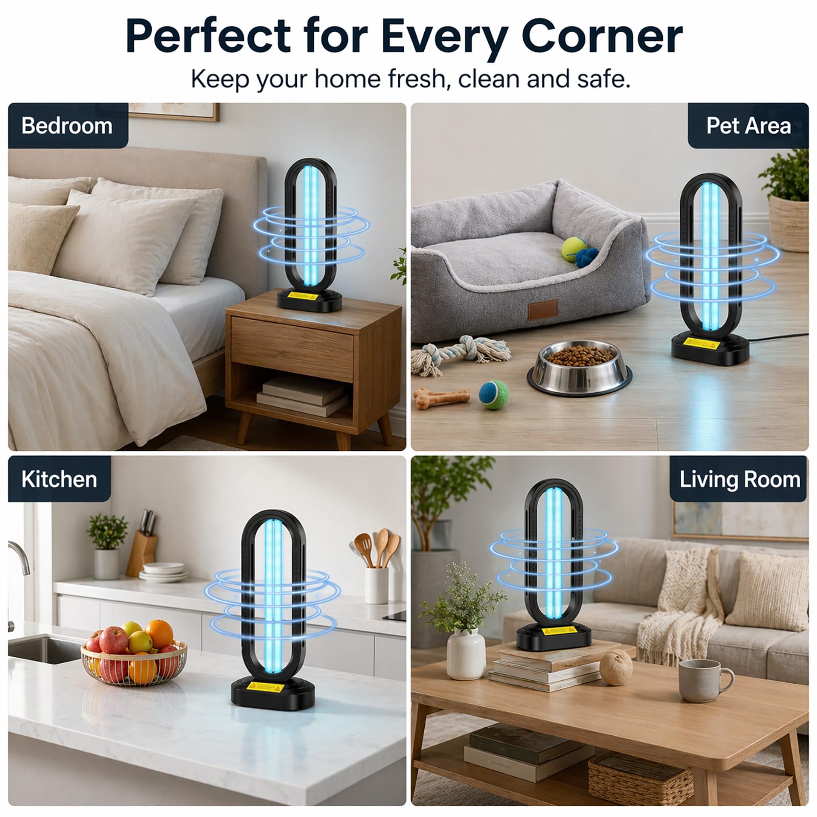 Feefir Desinfectante de luz UV, temporizador de 4 velocidades y control remoto, dispositivo de desinfección UVC para el hogar, desinfectante portátil de luz ultravioleta para ácaros del polvo, lámpara
