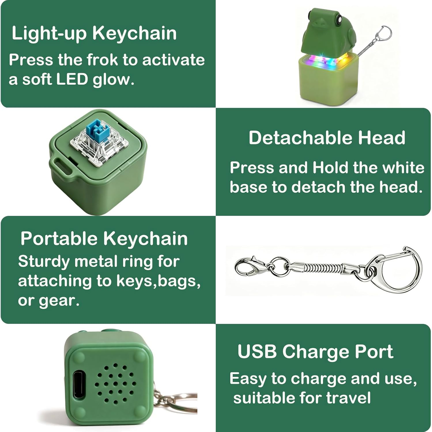 6 Pack Frog Croaking Fidget Toy Keychain, Rechargeable Keyboard Clicker with LED Lights, Portable Noise Keychain Toy, for Stress Relief & Anxiety