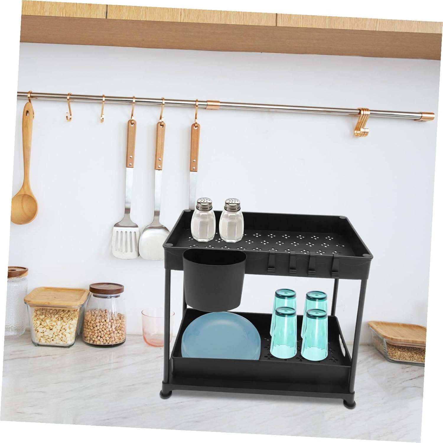 BESPORTBLE Under Sink Storage Rack Pull Out Organizer Space-saving Telescoping Kitchen Cabinet Basket with Large Capacity and Easy Installation for Kitchen and Bathroom