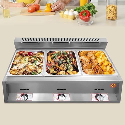 Miniatura 4 de Calentador de alimentos comercial, freidora de gas para encimera, calentador de sopa de alimentos, mesa de vapor con tapas para fiestas, catering,