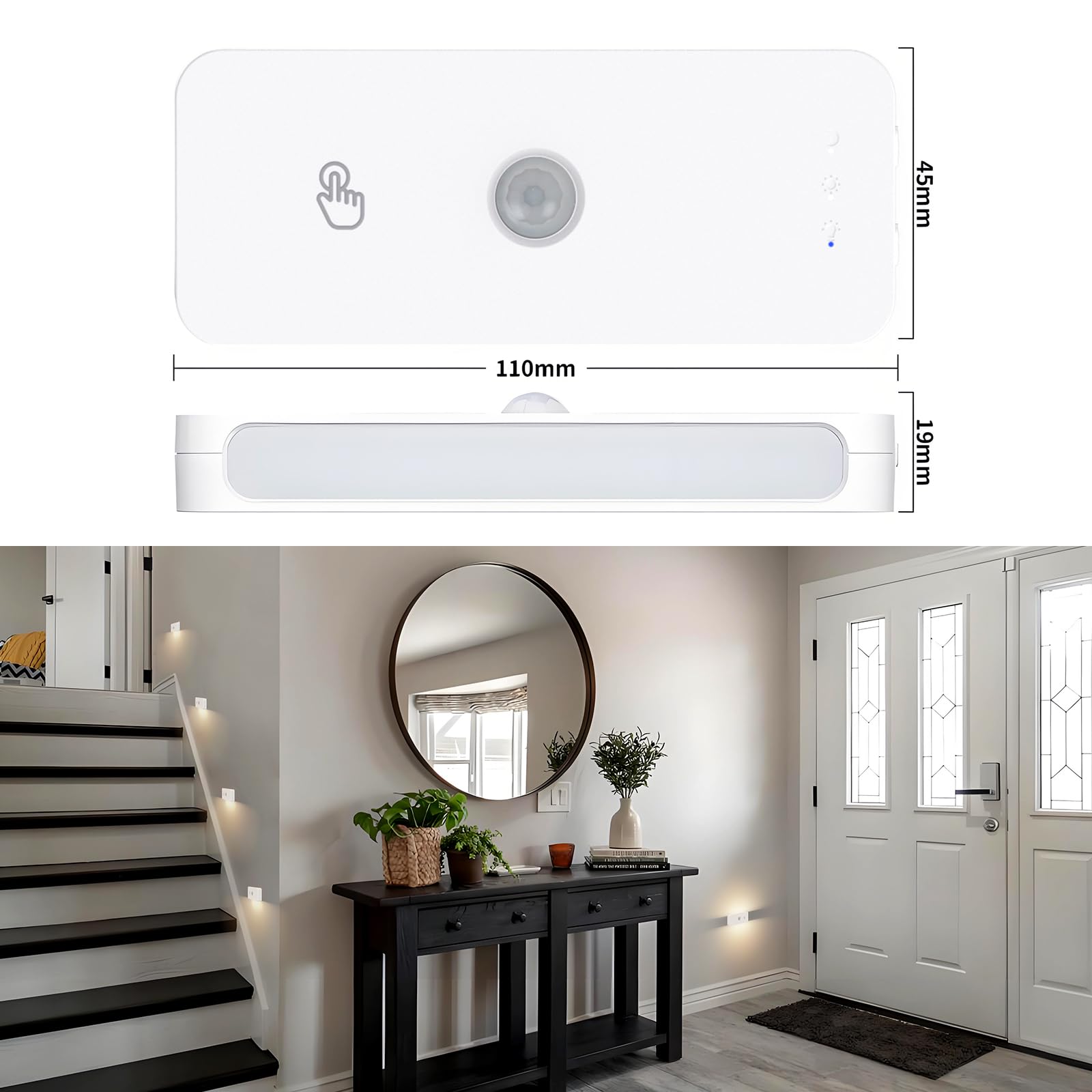 Luz nocturna con detector de movimiento, inalámbrica, recargable, luces LED para escaleras, detector de movimiento interior, luz nocturna para niños y 3 modos de temperatura de color para
