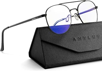 ANYLUV Blue Light Glasses for Men, Circular Frame Single Brow Bridge Design Campus Style Glasses Anti Eyestrain for Screen