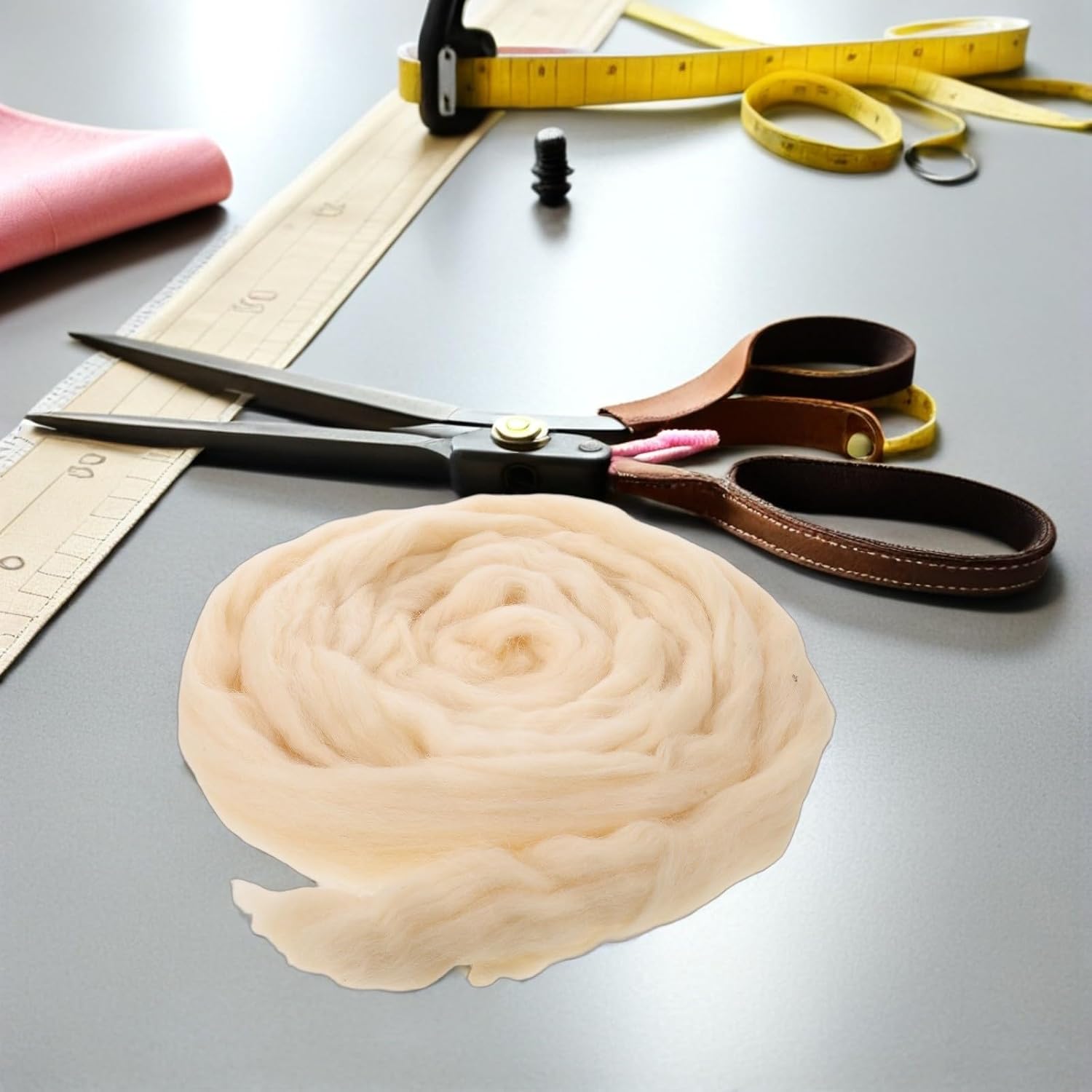 Soft Wool Roving for DIY Needle Felting, 100g Beige Bag