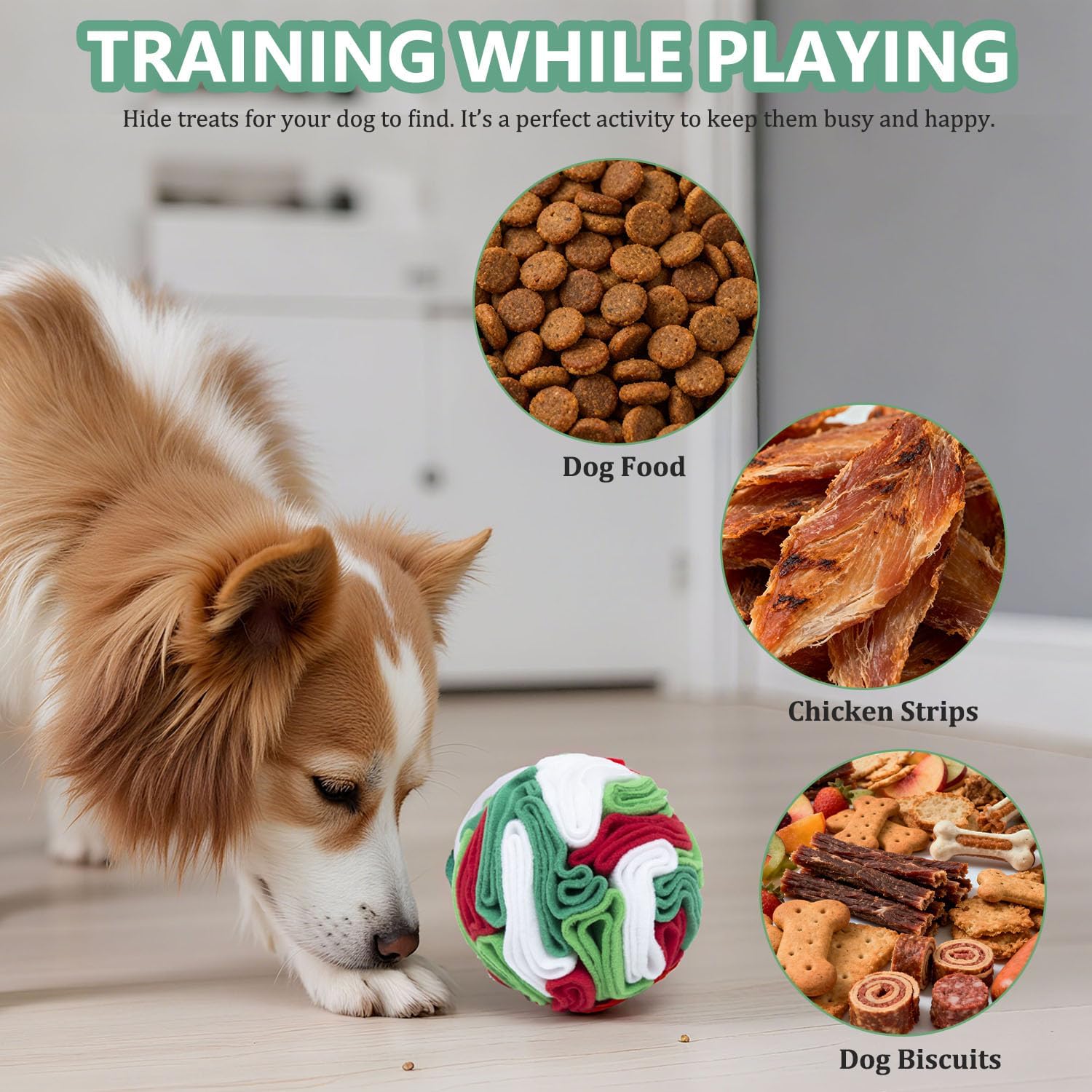 Multi-Color Snuffle Ball for Dogs, Nature-Themed Camouflage Slow Feeder Toy, Dirt-Hiding Design for Indoor/Outdoor Mental Enrichment, Puzzle Game for All Breed Sizes,Machine Washable