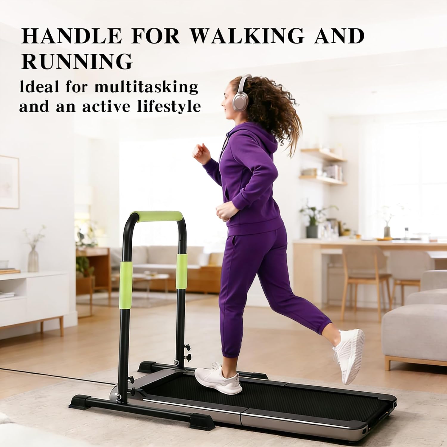 Walking Pad Handle Bar, Height Adjustable Handrail 30.7-39.37 Inch, Stainless Steel Parallettes Bar, Tool-Free Assembly, Anti-Slip Grip, Fits 24.4" Wide Walking Pads, Safety Support for Seniors
