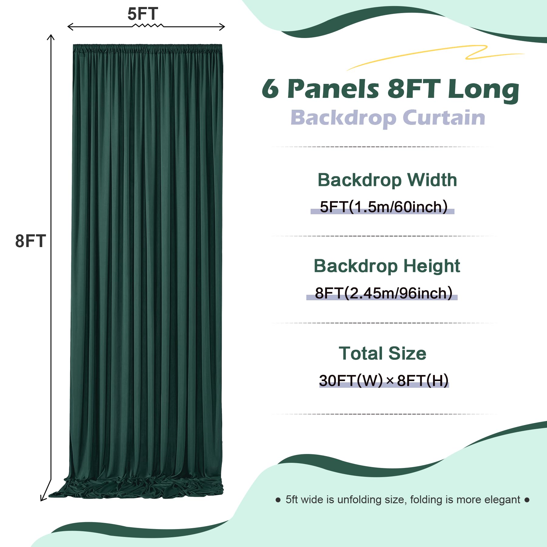 Nssonben Rideau de toile fond infroissable pour les fêtes - 6 panneaux de 1,5 x 2,4 m en polyester soyeux pour arrière-plan photo : anniversaires, remises de diplômes, séances photo - 9,1 x 2,4 m