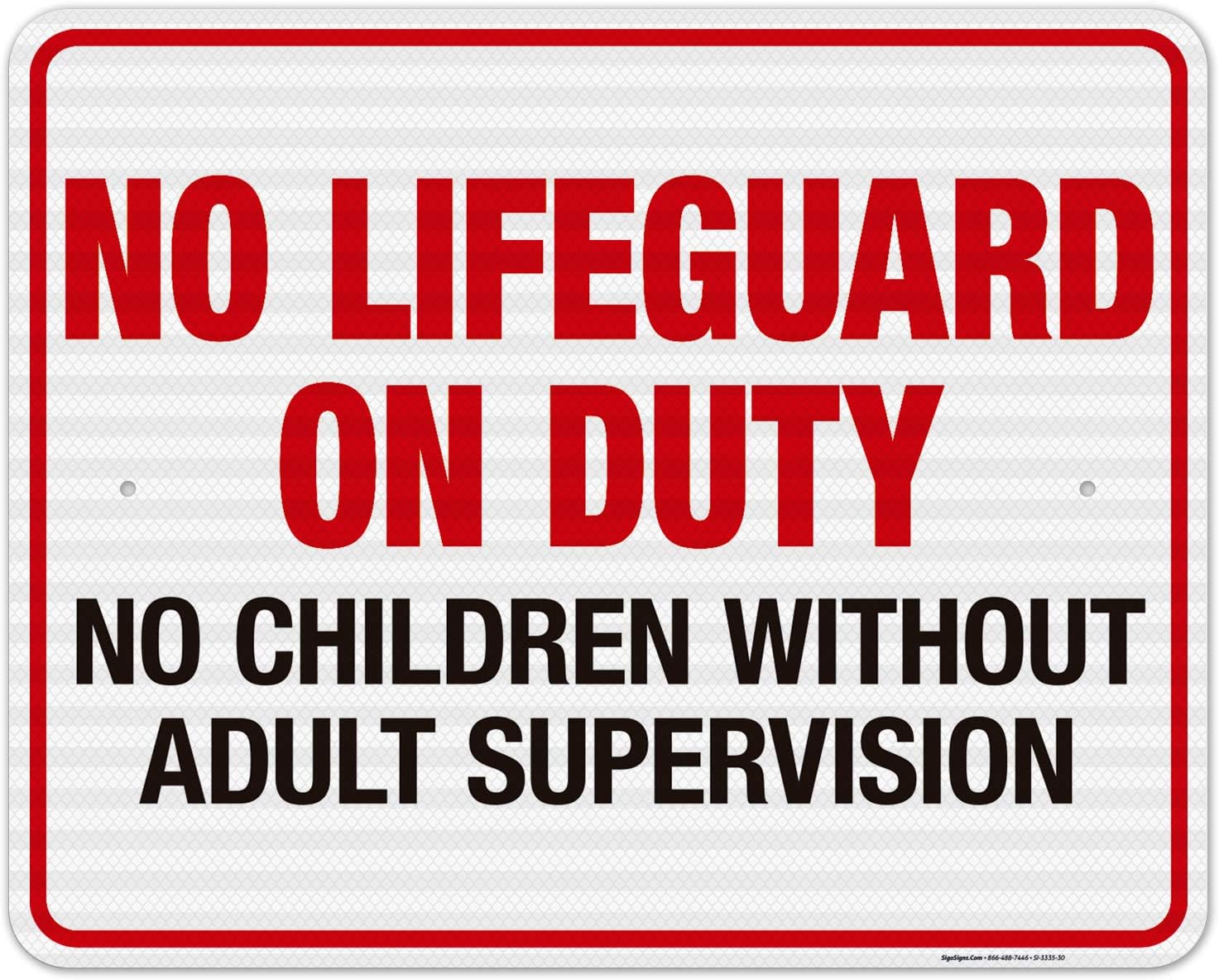 No Lifeguard On Duty Pool Sign, No Children Without Adult Supervision Sign, 12x18 Inches, 55 mil Thick HDPS (high Density polystyrene), Made in USA
